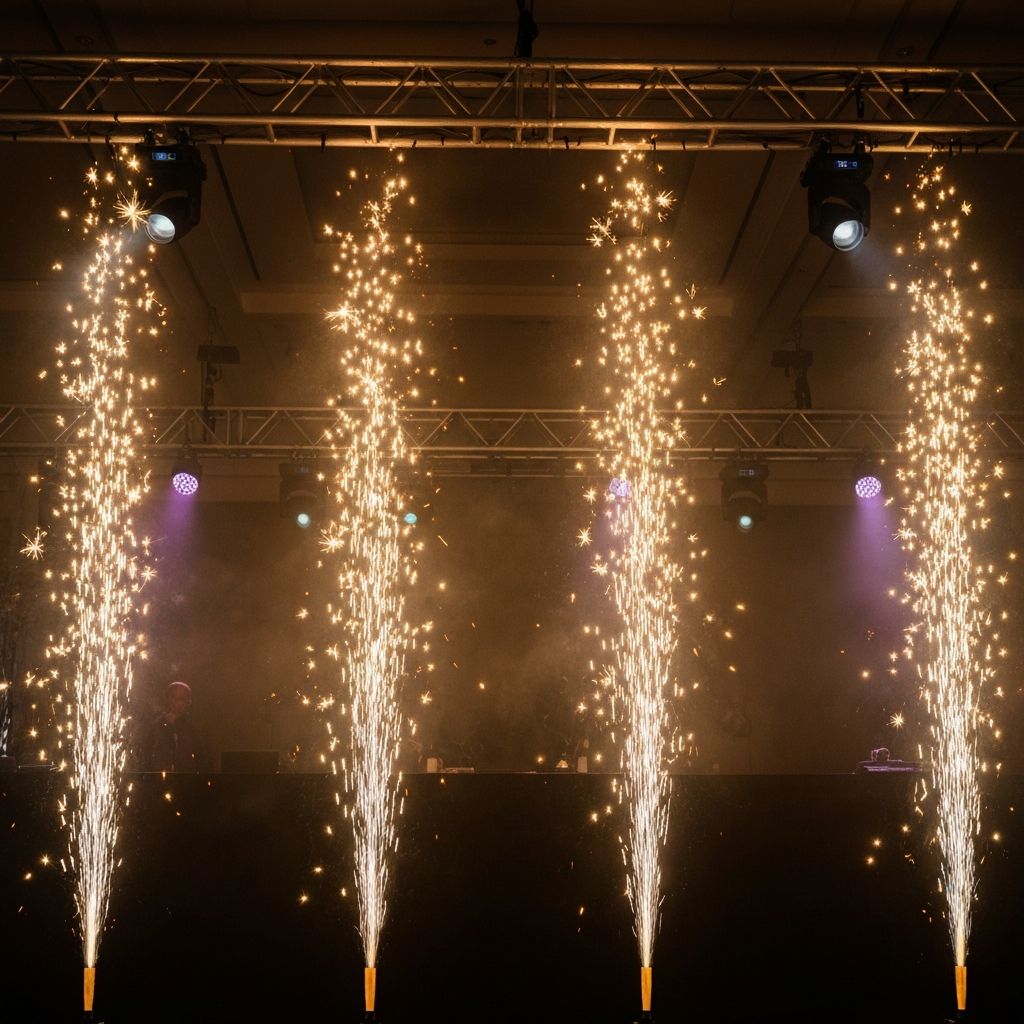 Goldene Kaltfunken-Fontänen auf einer Veranstaltung